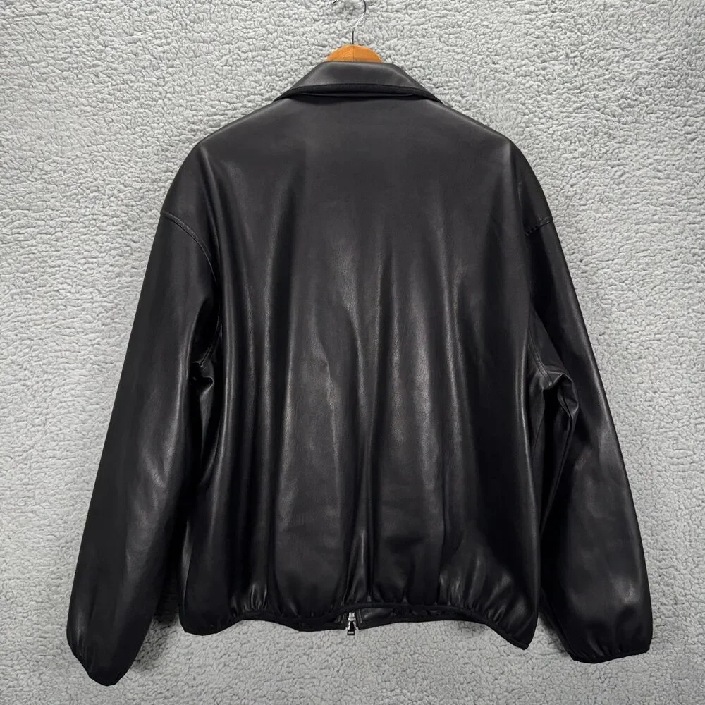 Armani Exchange Jacket Mens XL Black Faux Leather Bomber Full Zip